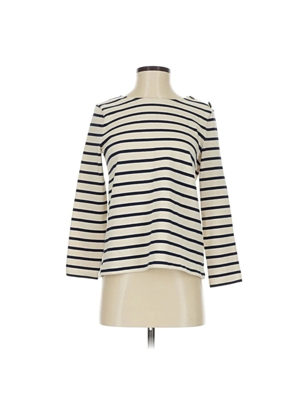 Sezane Breton-Style Striped Long Sleeve Top - Cream & Navy